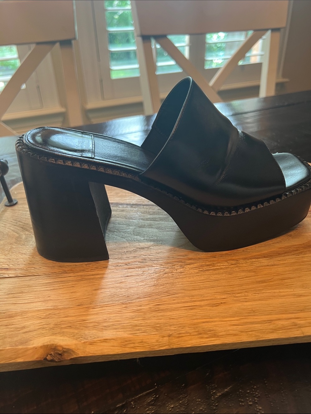 Jeffrey Campbell Black Leather Platform Open-Toe Mule Heels - Picture 8 of 13